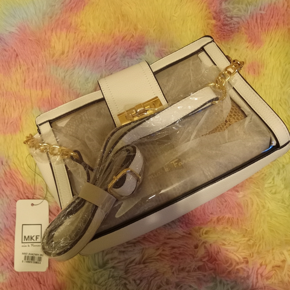 NWT Mia K Farrow Collection Clear 2 Piece Handbag With Original Dust Bag
